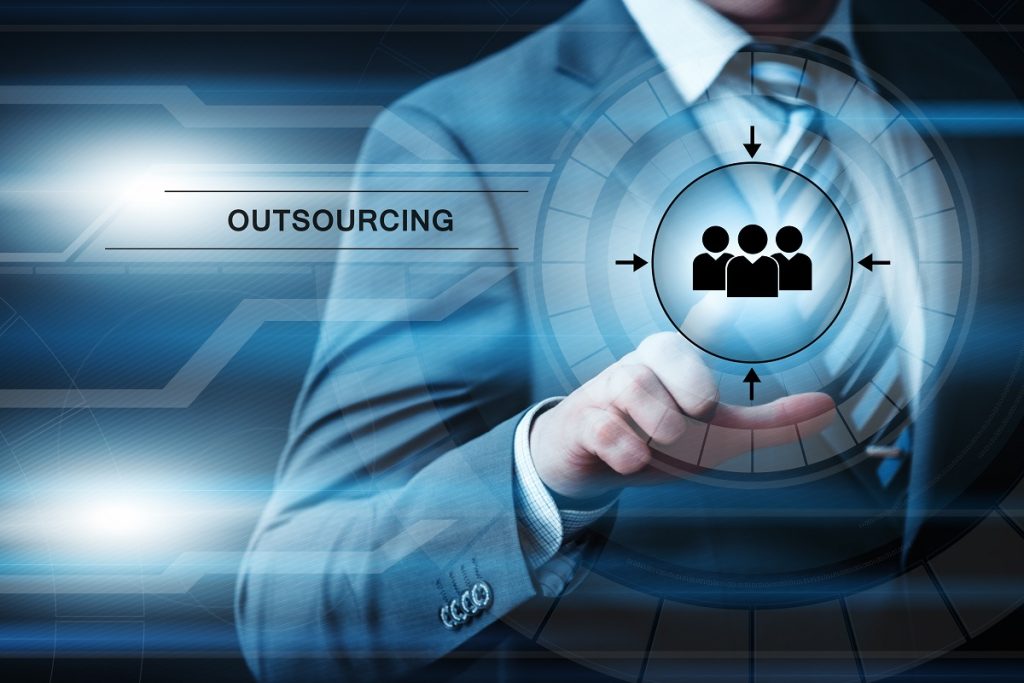 businessman pressing button on virtual screens